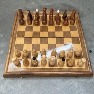 Vintage Yugoslavia Wooden Folding Chess Set Board & Pieces Travel Game Wood